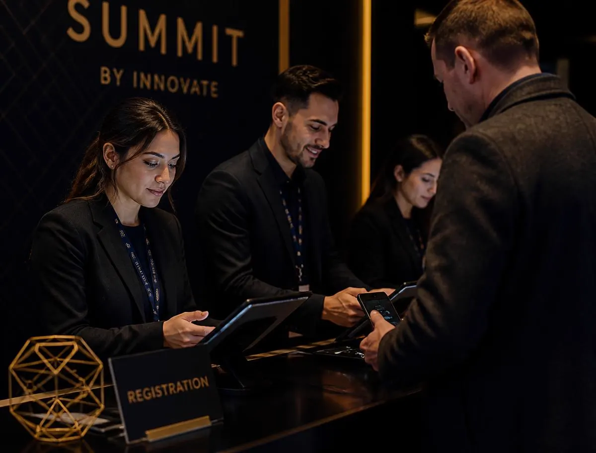 Event staff checking guests in at a registration desk